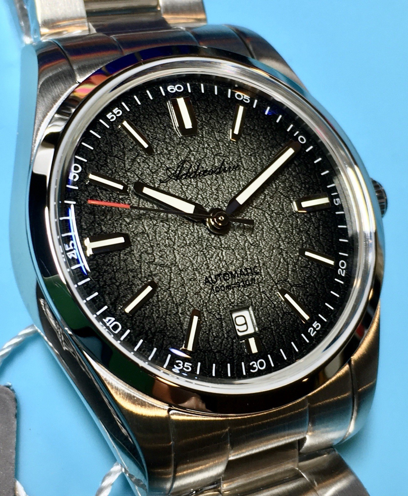 ADDIESDIVE GREY FUME CRACKED ENAMEL DIAL WATCH 39MM SPORT SWISS BGW9 K1 CRYSTAL