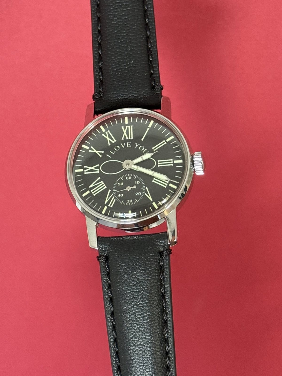 Watch Mechanical LOVE Infinity Wrist Men Black Roman Gift Wife Pobeda Russian