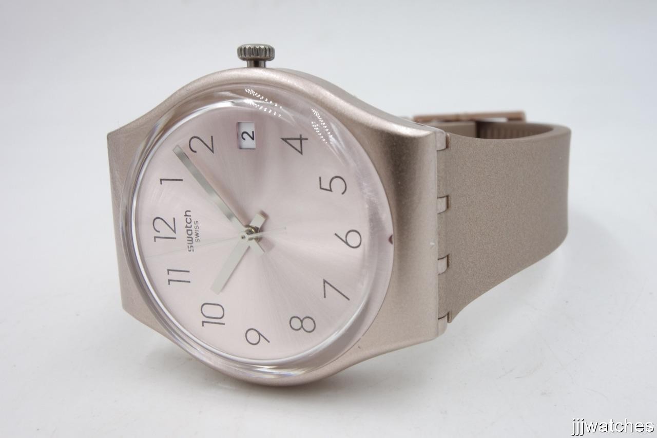 New Swatch Swiss Originals PINKBAYA RoseGold Silicone Date Watch 34mm GP403 $75