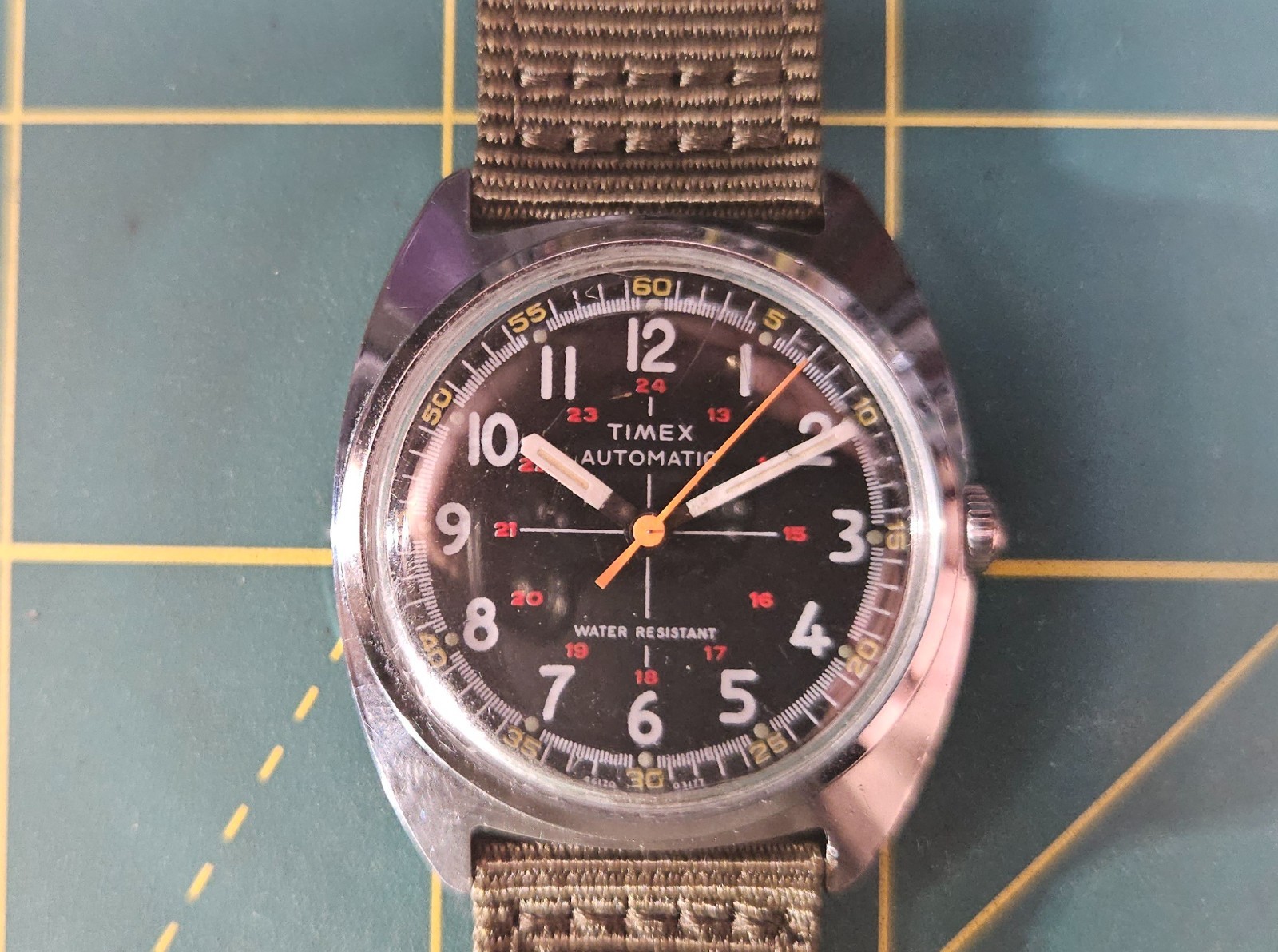 Vintage 1977 Timex Automatic Military Crosshair Mechanical Watch Serviced!