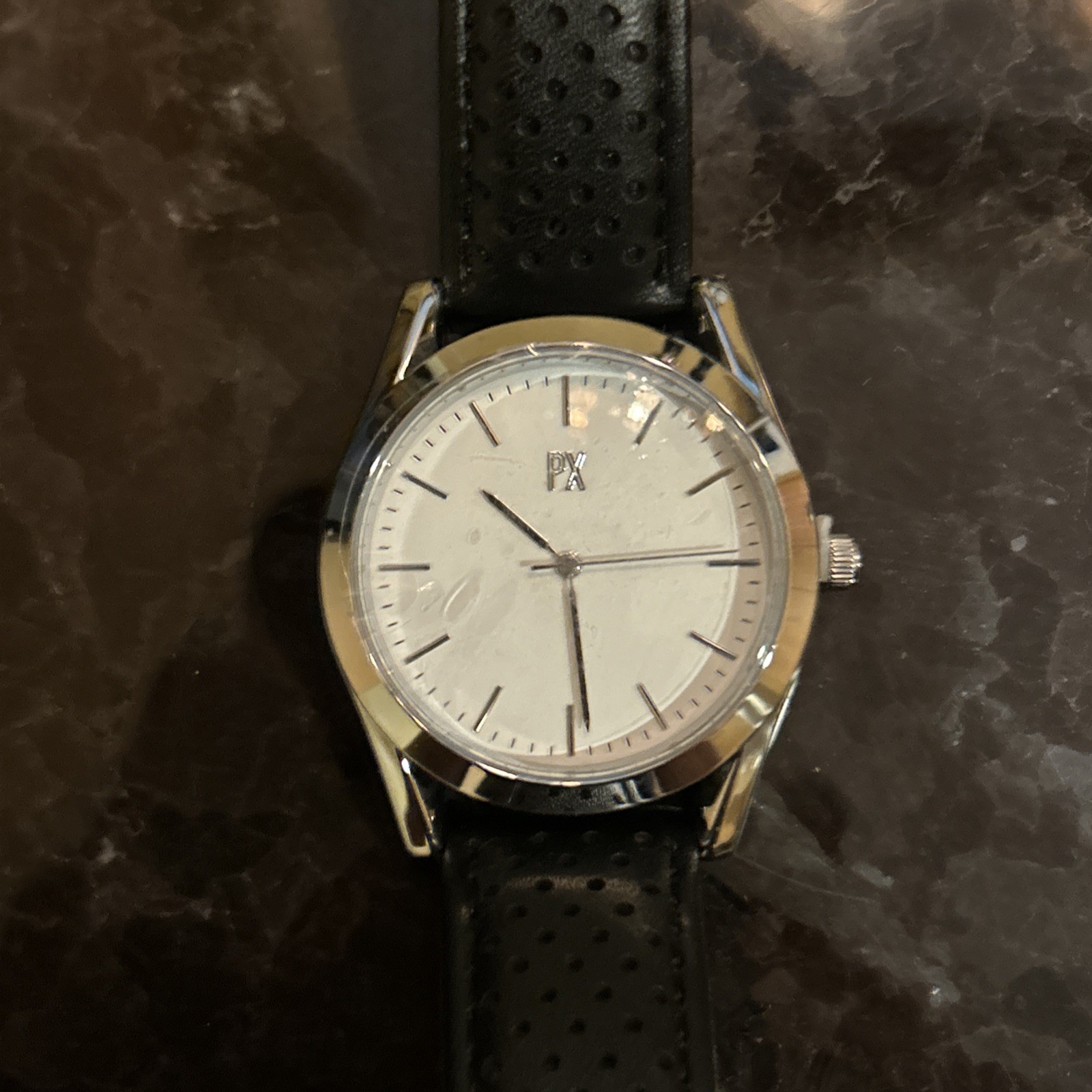 PX Perforated Leather Watch Black Strap White Face (still has protective film)