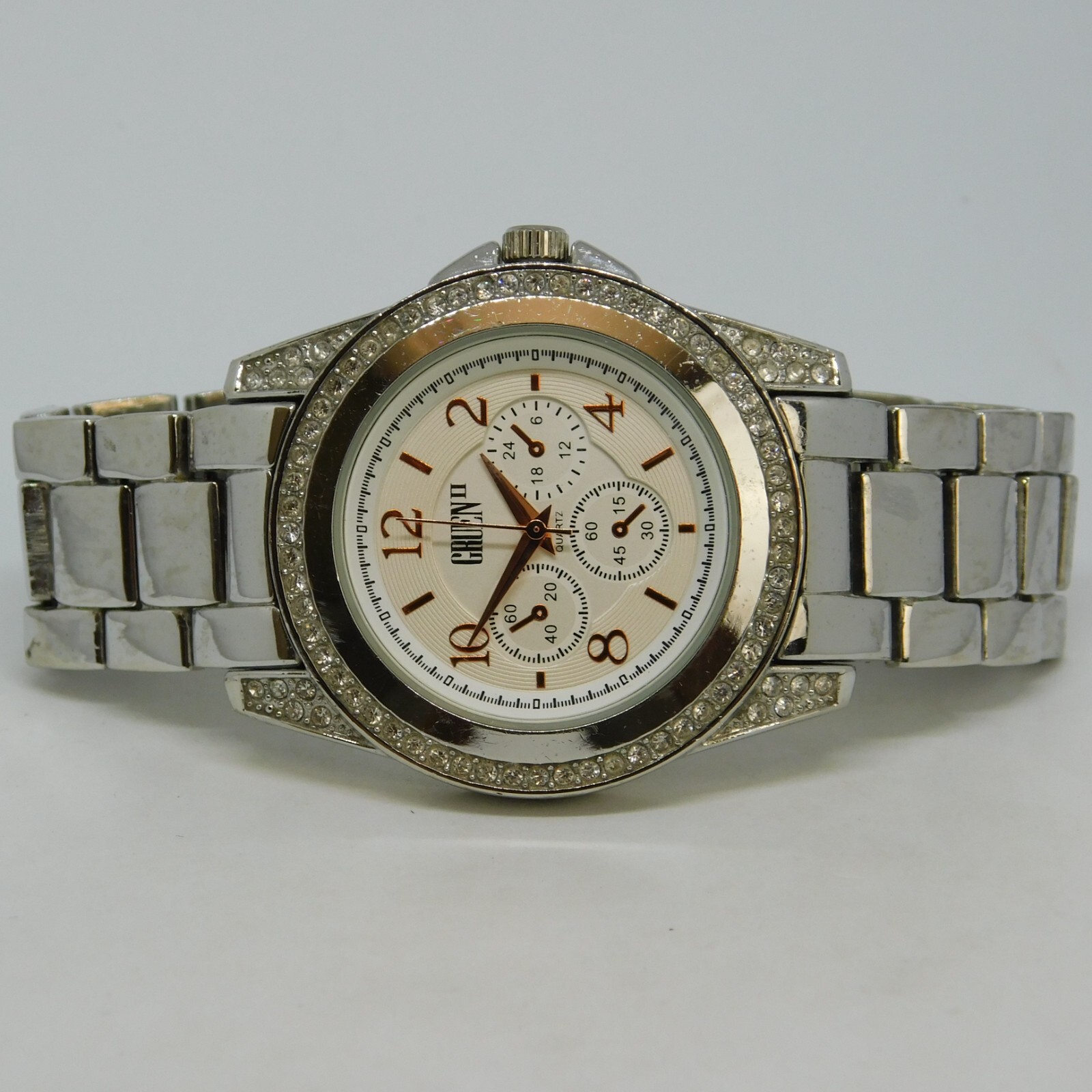 GRUEN II GRT582 Silver Tone Quartz Analog Women’s Watch Sz. 7″ New Battery