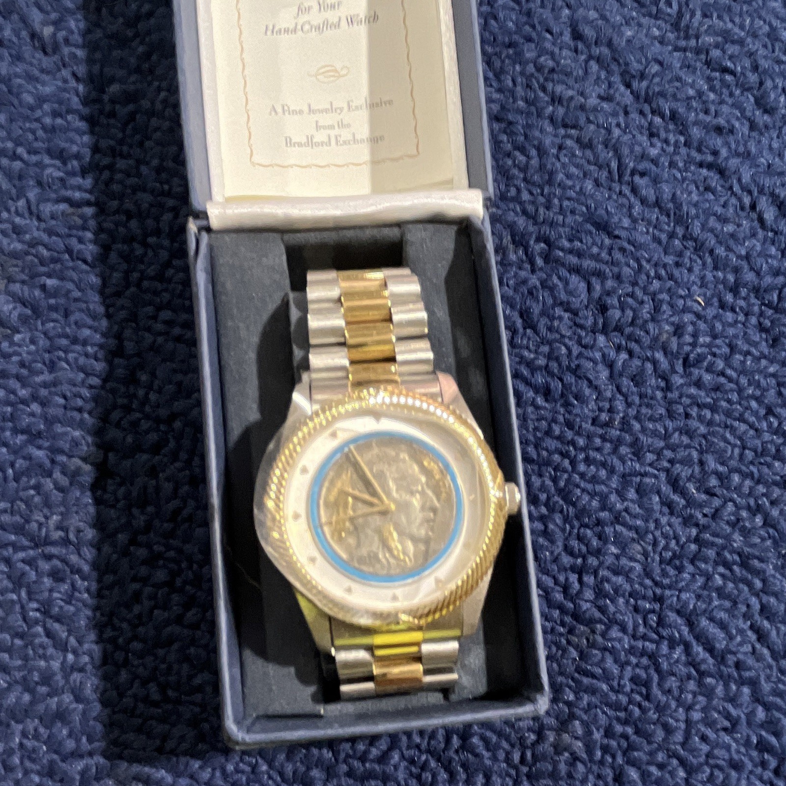 Bradford Exchange Indian Head Nickel Watch Quartz Analog Bracelet Box Papers