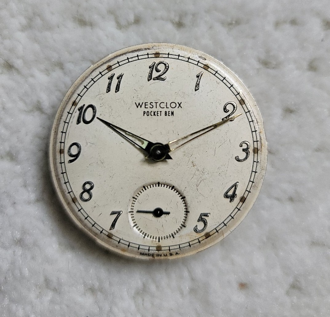 VTG Westclox Pocket Ben Manual Pocket Watch MOVEMENT with dial parts/restore USA