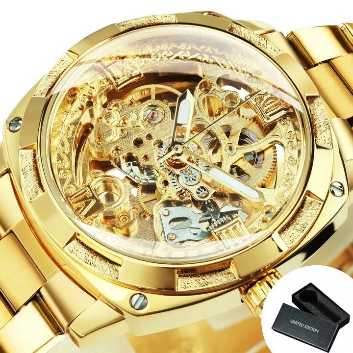 Forsining Men Wrist Watch Automatic Mechanical Skeleton Stainless Steel Luminous