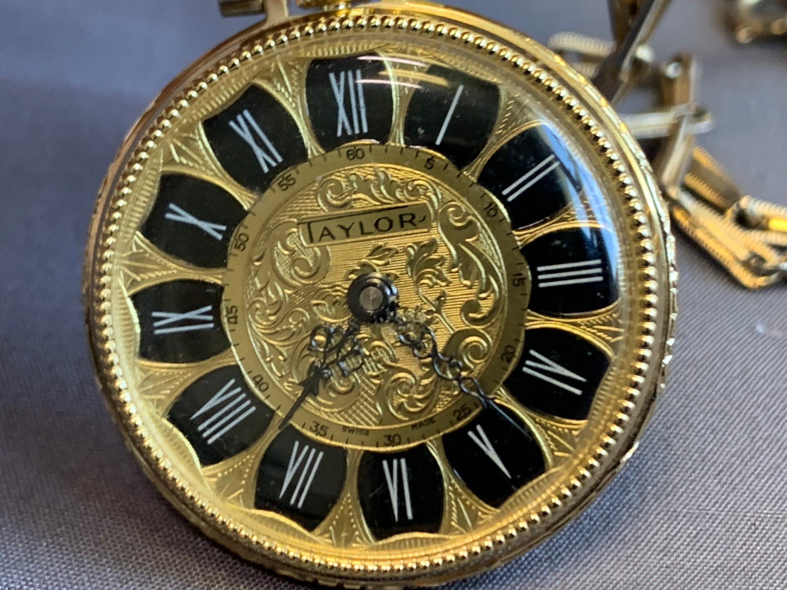 Vtg Taylor Jewelry Co Pocket Watch Pendant 24.5″ Necklace 1 Jewel Swiss *RUNS*