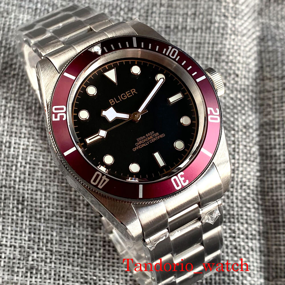 Bliger Black Dial NH35 PT5000 Automatic Men Watch Snowflake Hands Sapphire Glass