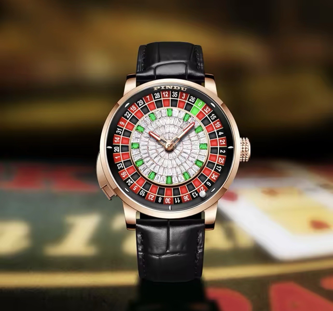 PINDU Luxury Men’s Automatic Watch 5ATM Casino Tourbillon Rotating Roulette