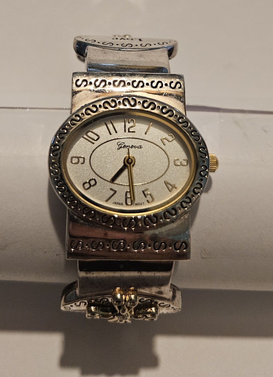 Geneva Silver Gold 8646 Cuff Watch Bracelet Needs Battery