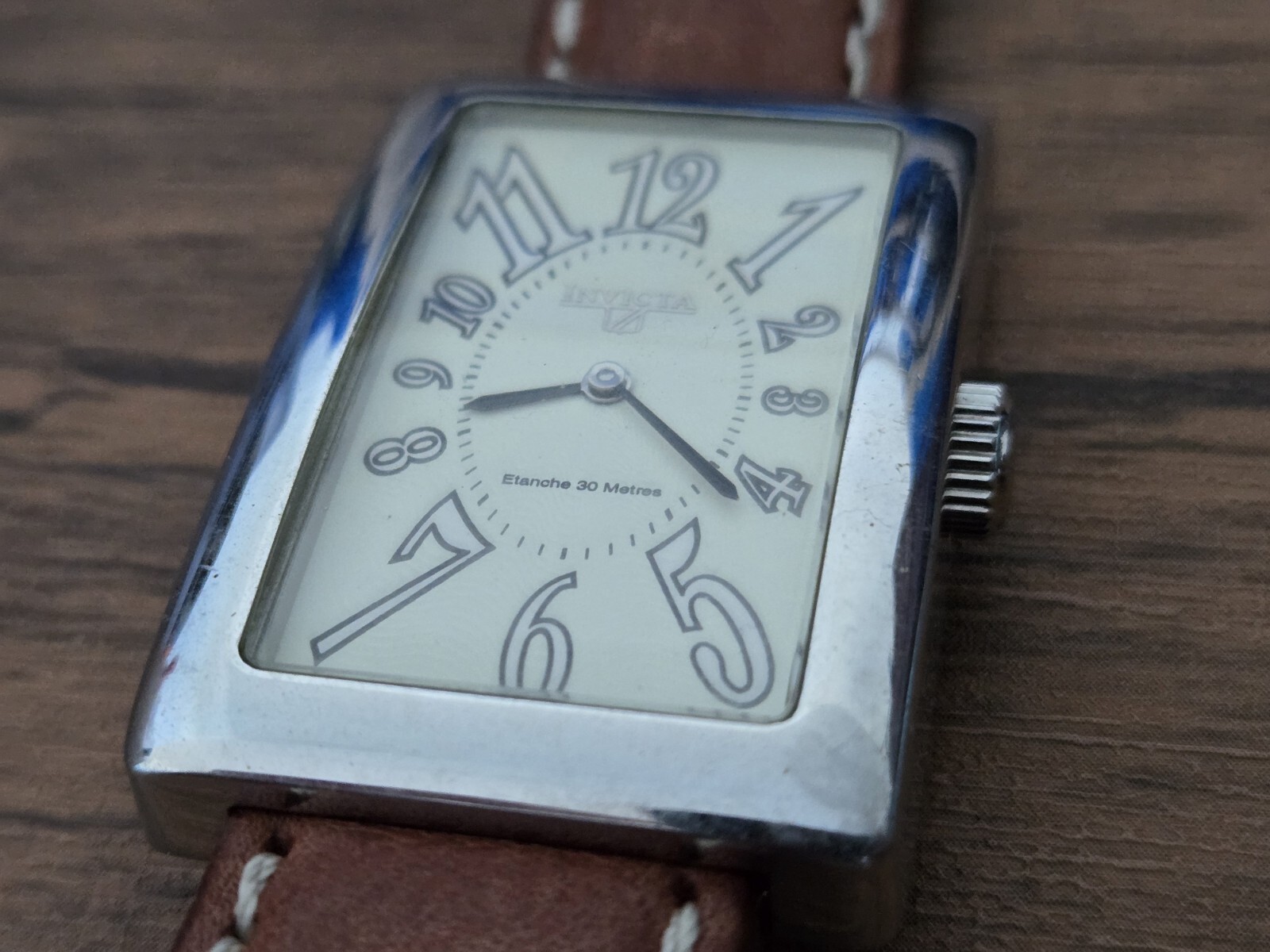 Invicta Depose 1837 Cream Dial 29.5 mm Rectangle SS Swiss Made Quartz w Leather