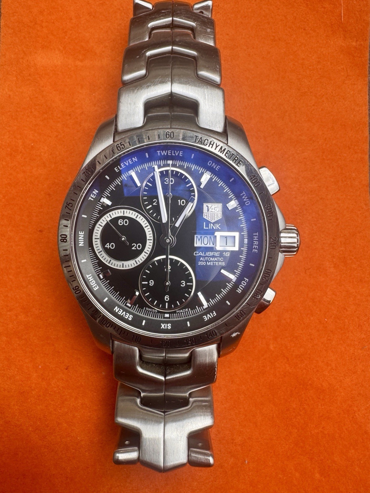 TAG Heuer Link Calibre 16 Auto Chronograph Day/Date Black Dial 200m SS