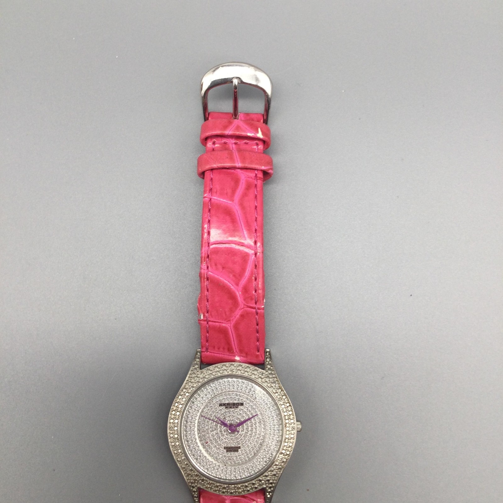 Akribos XXIV Diamond Womens Watch 37mm Swiss Pink Leather Band New Battery