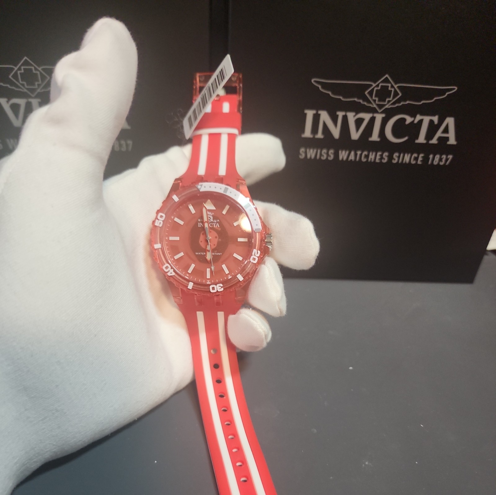 Invicta Men’s Watch Subaqua 44mm Red and White Silicone Rubber Strap (69450)