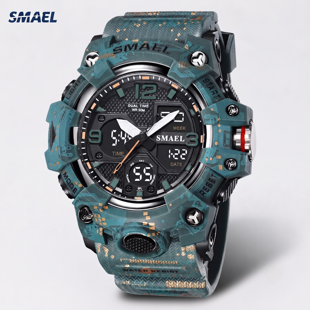 SMAEL Men’s Analog Digital Sports Watch 50M Waterproof LED Military Resin Quartz
