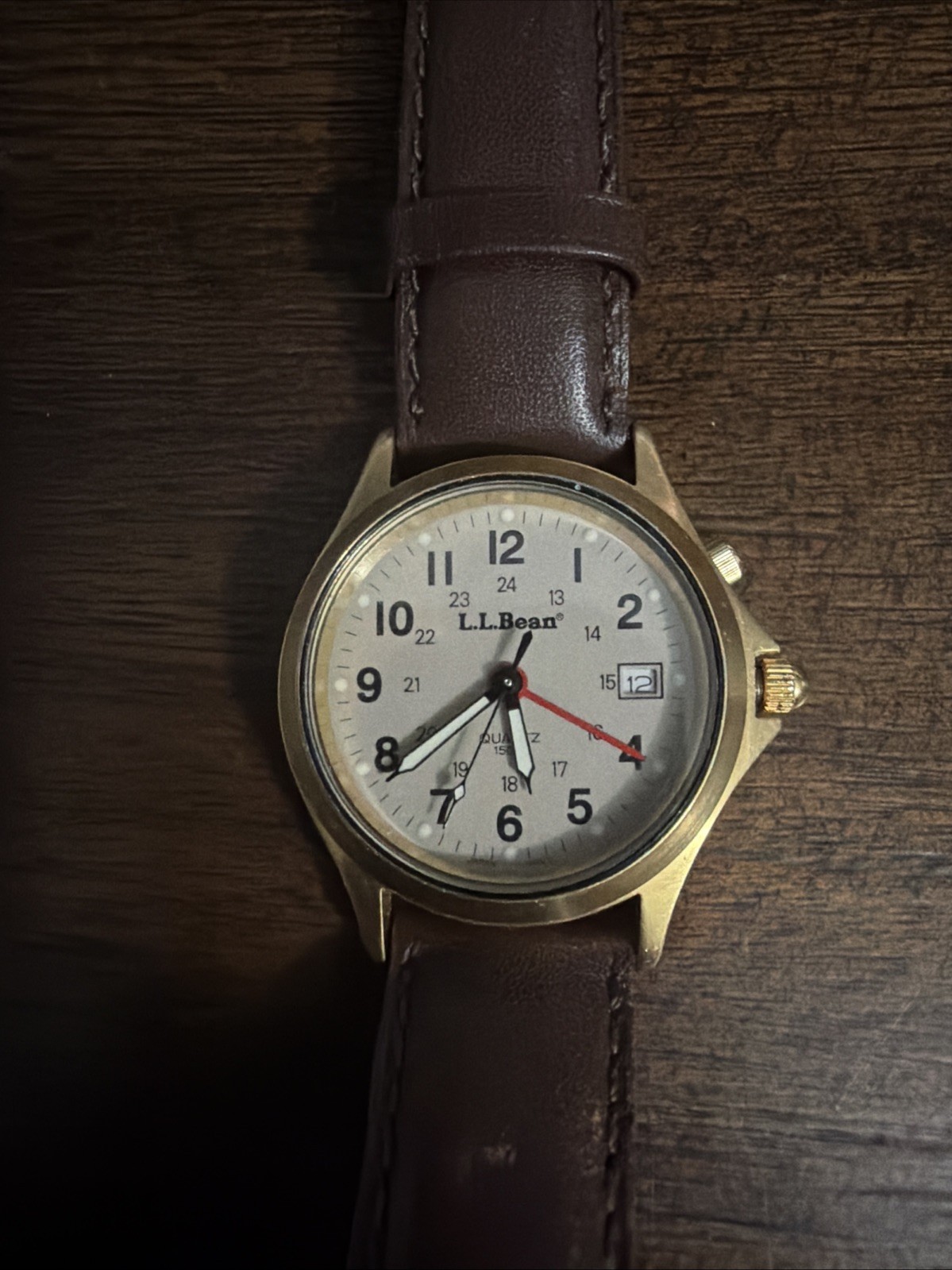 L.L. BEAN Men’s 36mm Quartz Watch Date Tan Leather *NEW Battery*