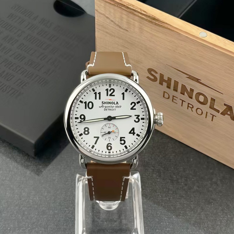 Shinola The Runwell 41mm White Dial Tan Leather Strap Men’s Quartz Watch