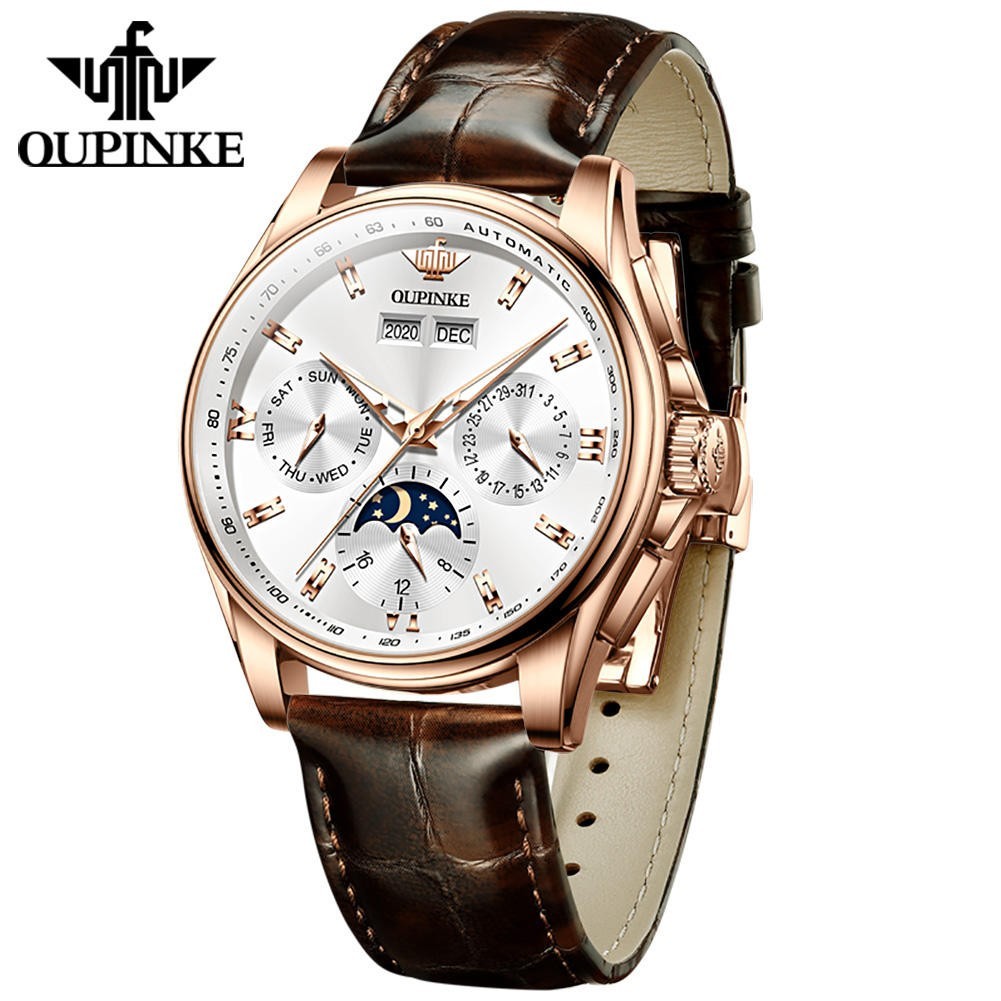 Automatic Mechanical Watch Waterproof Moon Phase Luxury Dial Men’s Men Strap