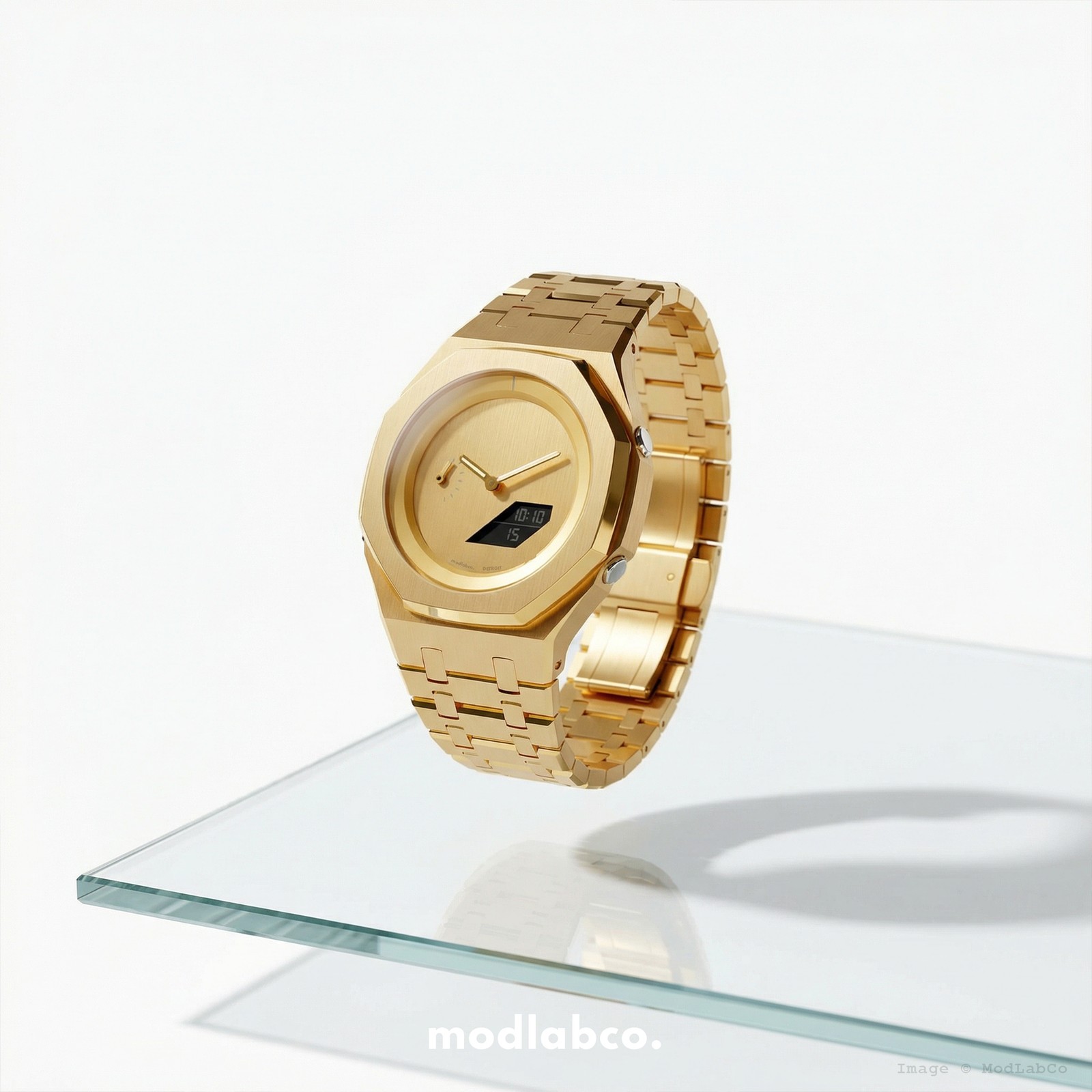 MLC-203 modlab company SIGNATURE 42 Octagonal Yellow Gold Dial Gold Metal Watch