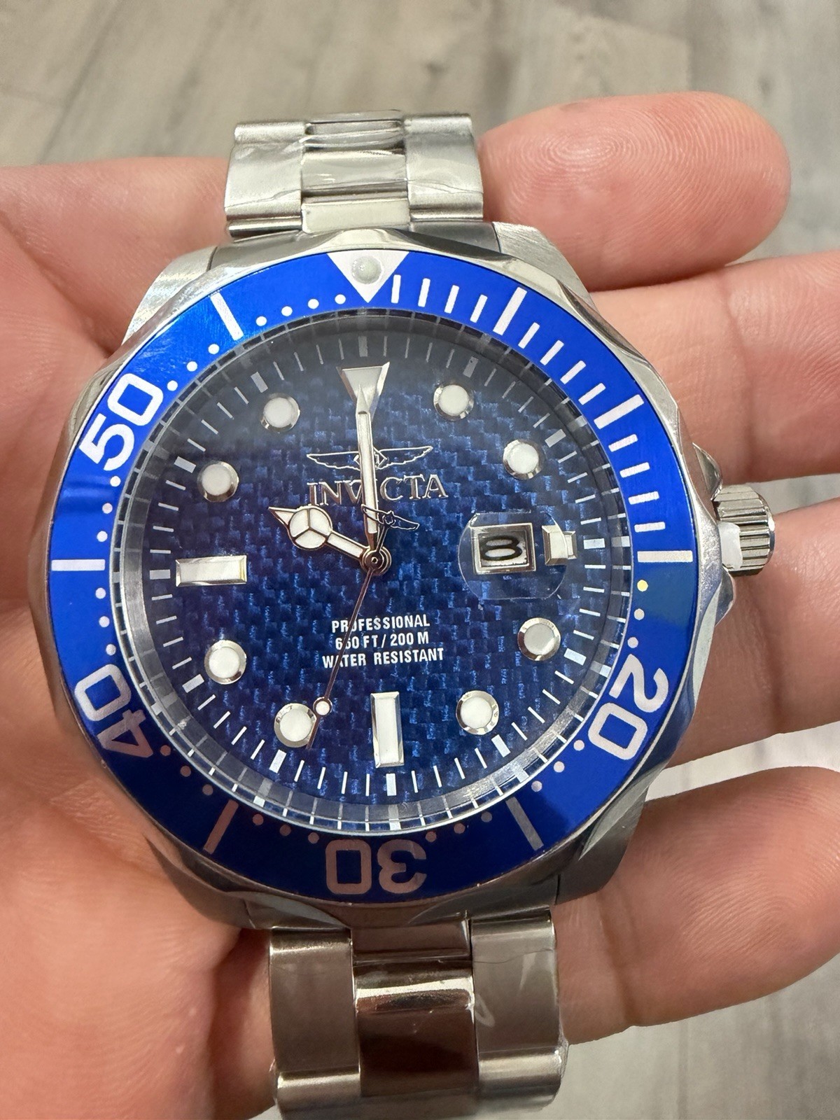 Invicta Grand Diver 12563 Quartz 47mm Blue Carbon Fiber Dial Men’s Watch New Box