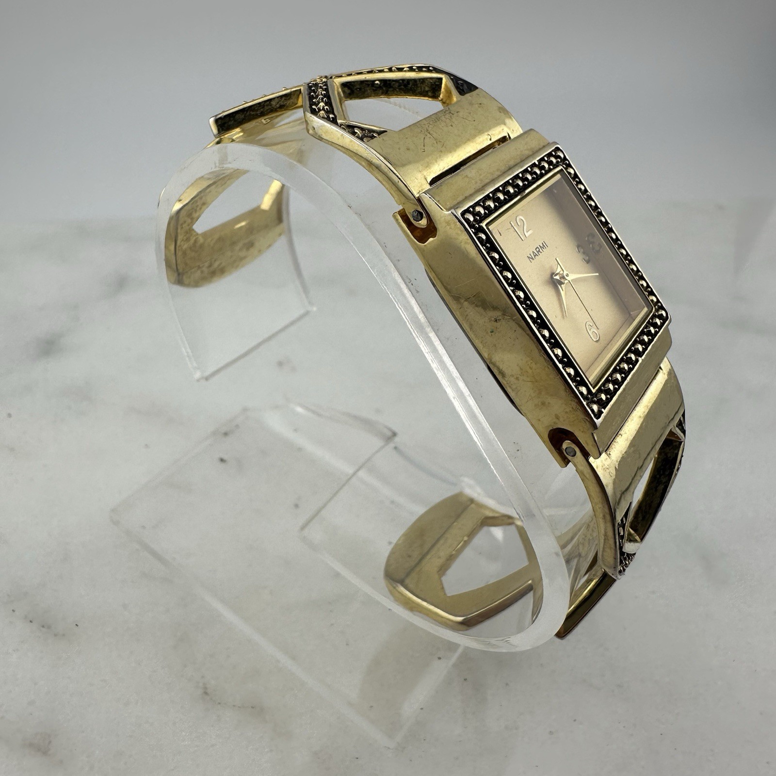 Narmi Women’s Gold Tone Cuff Watch, Size 6” – Has New Battery