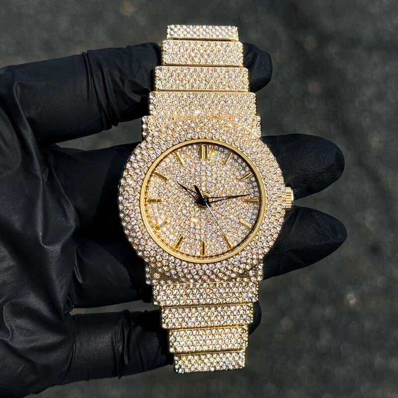 Women Watch Round Luxury Chandelier Hip Hop Lab Diamond Full Iced Wristwatch