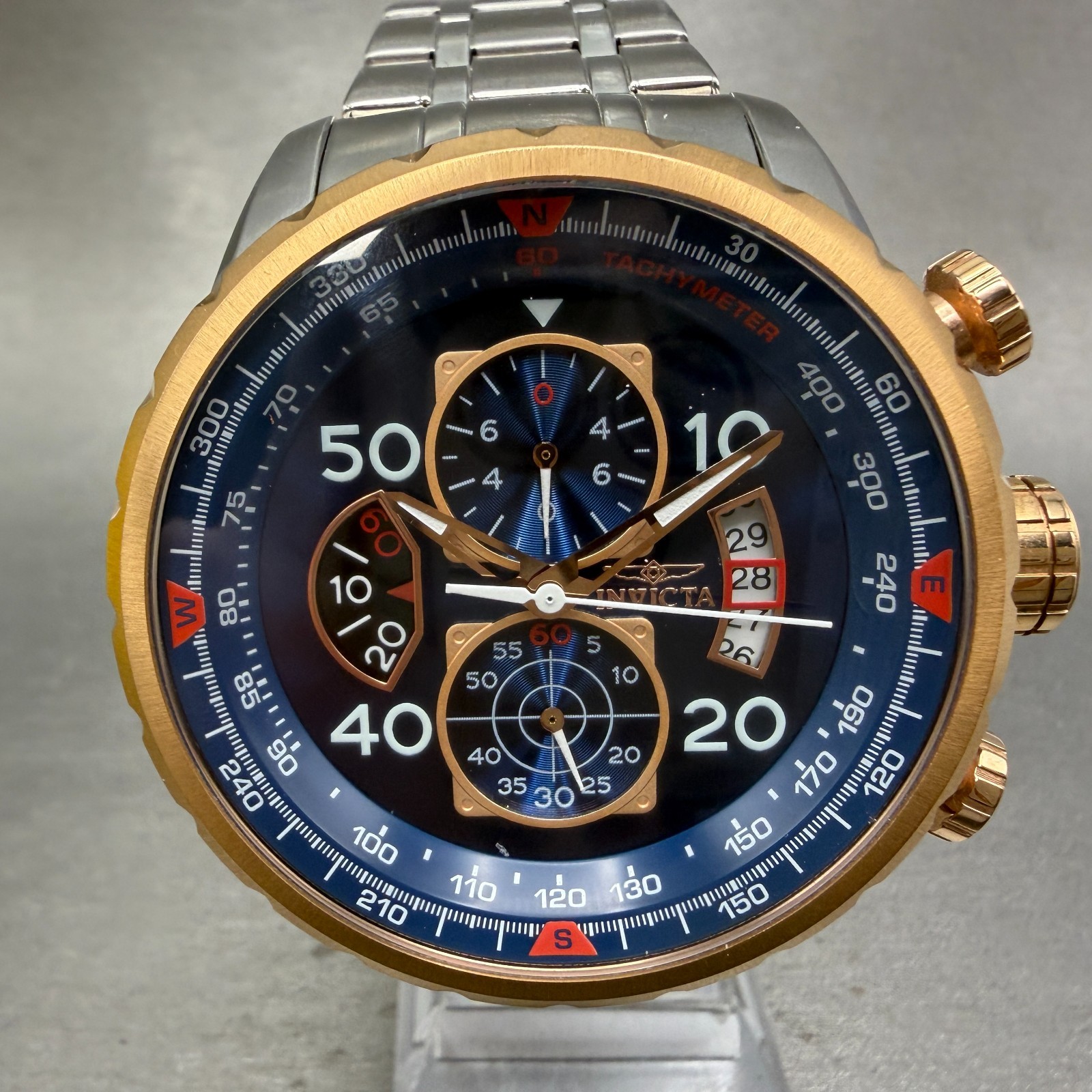 Invicta Aviator Chronograph Watch Men 49mm Blue Dial Two Tone Date 17203 New Bat