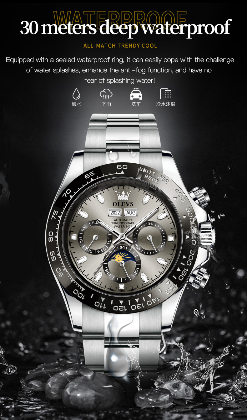 OLEVS Men Automatic Mechanical Luxury Stainless Steel Luminous Waterproof Watch