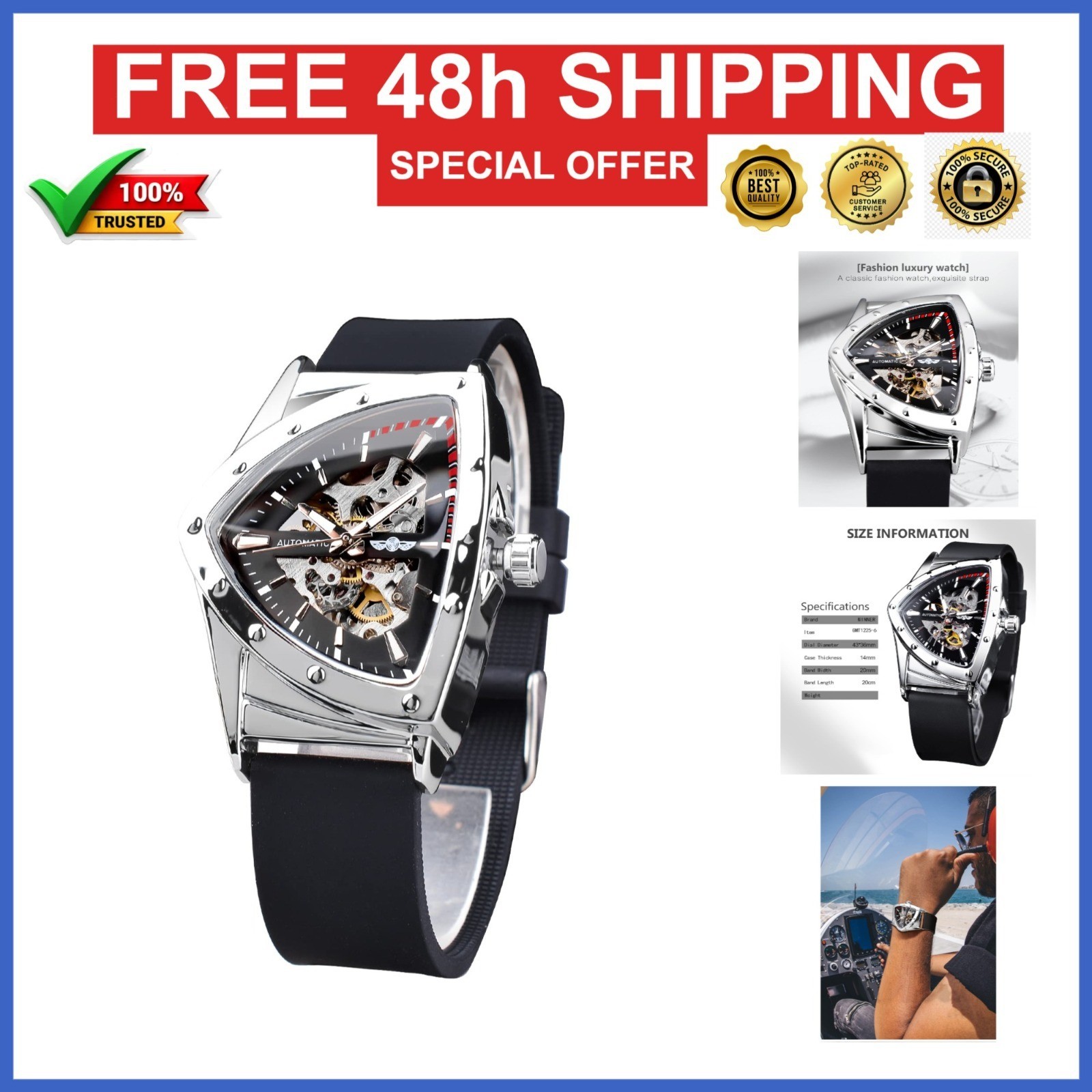 FORSINING Automatic Mechanical Skeleton Watch for Men – Luminous Dial