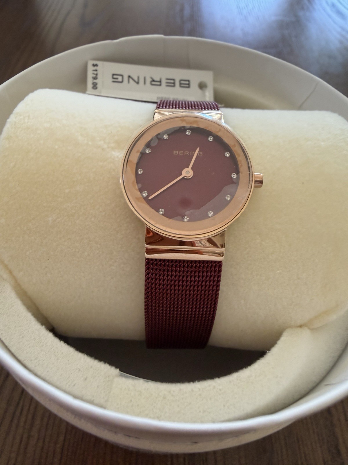 Bering Women’s Classic Stainless Steel Red Milanese Mesh Watch, 24m 10124-265