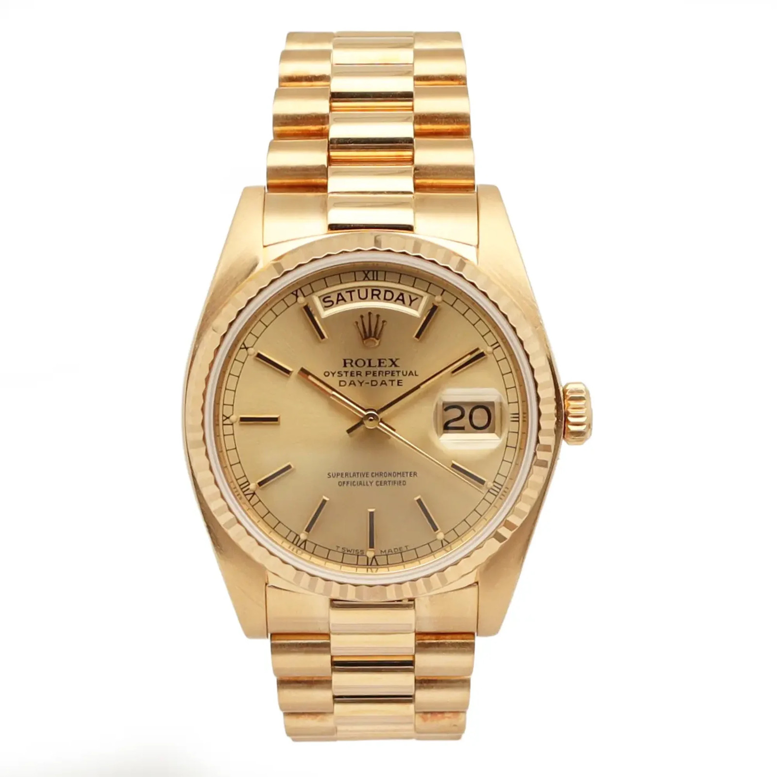 Rolex President Day-Date 18K Yellow Gold Champagne Dial Men Watch 18038