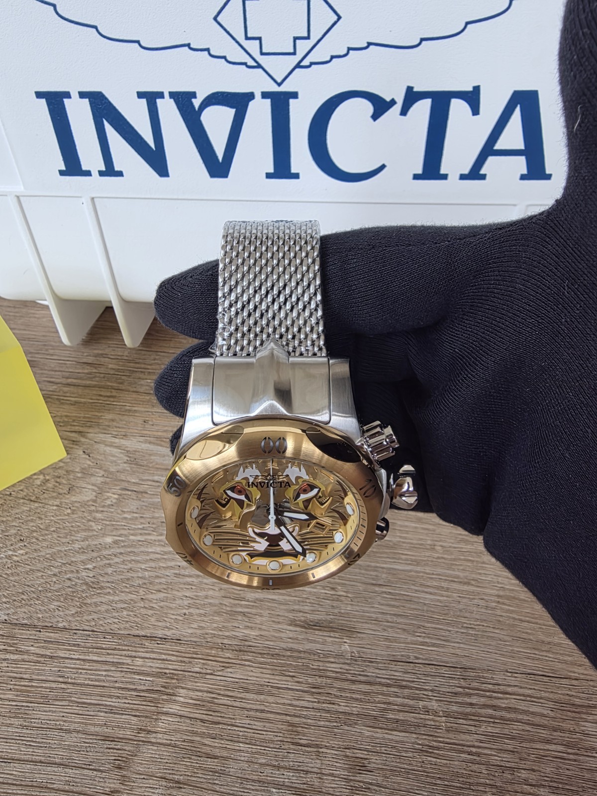 Invicta Venom Lionheart Men’s Quartz Chronograph Gold Dial Steel Bracelet 53.7mm