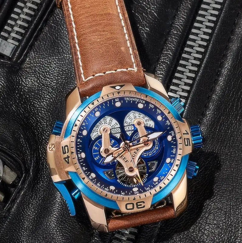 MILITARY Automatic Sport Watch for Men Mechanical Skeleton Multi Dial 10ATM Date