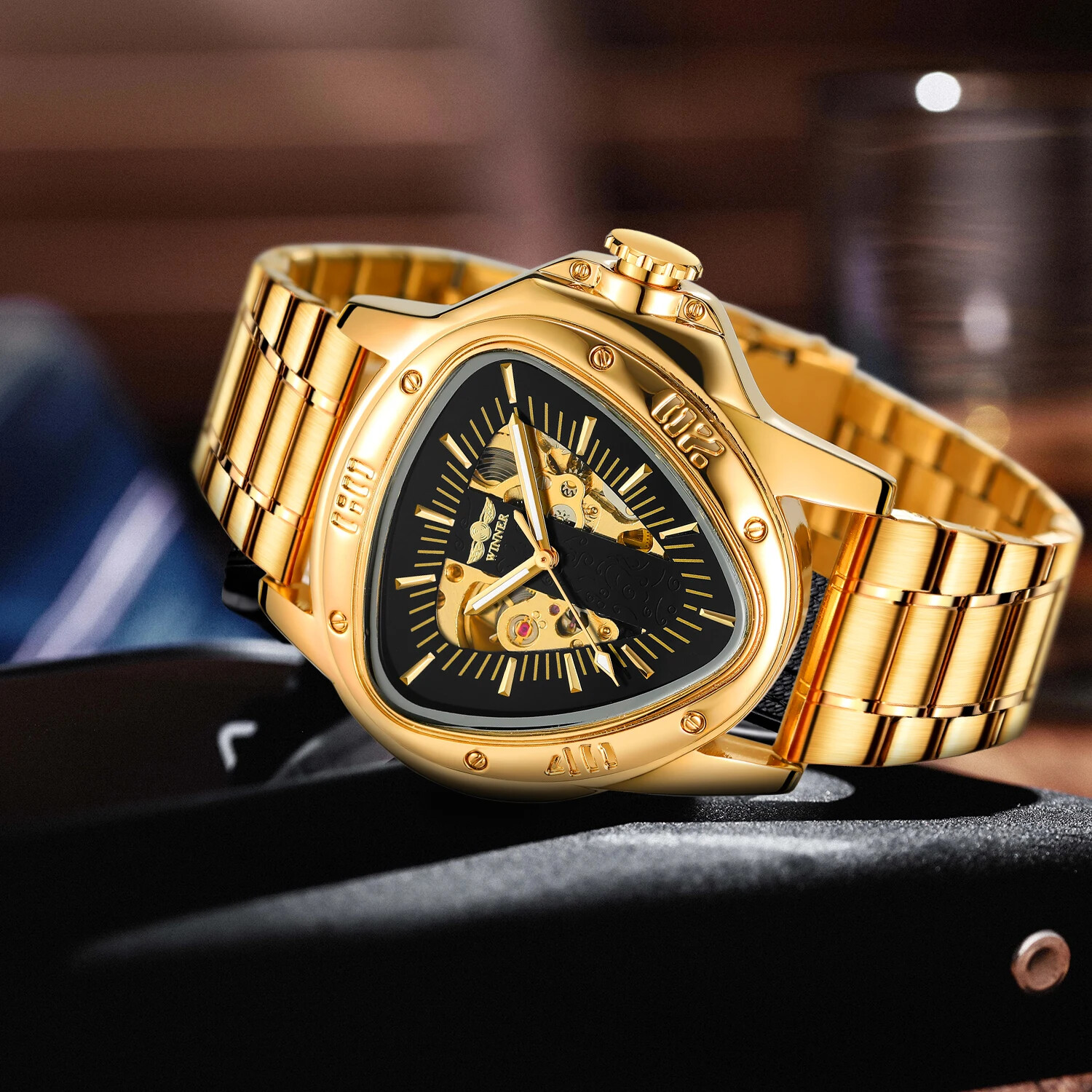 T-Winner Luminous Mens Automatic Self Wind Mechanical Watch Triangle Wrist Watch
