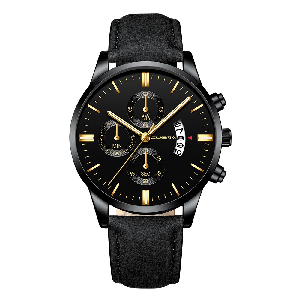 Fashion Sport Men’s Stainless Steel Case Leather Band Quartz Analog Wrist Watch