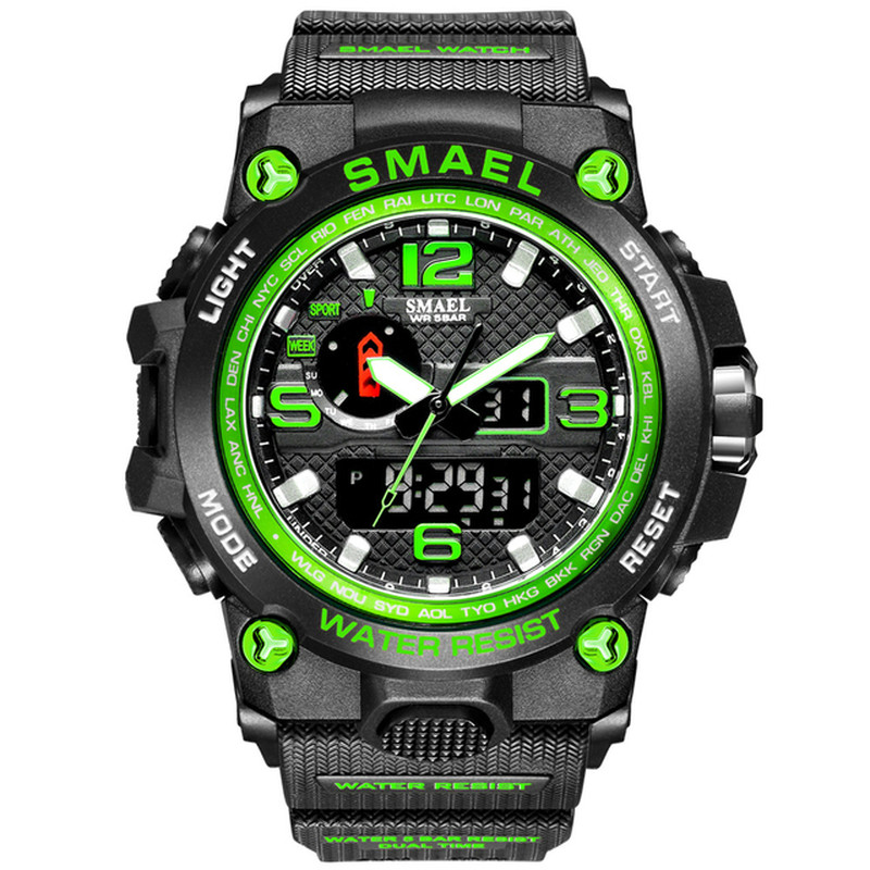 SMAEL Watches for Men 50M Waterproof Quartz Dual Display Wristwatch