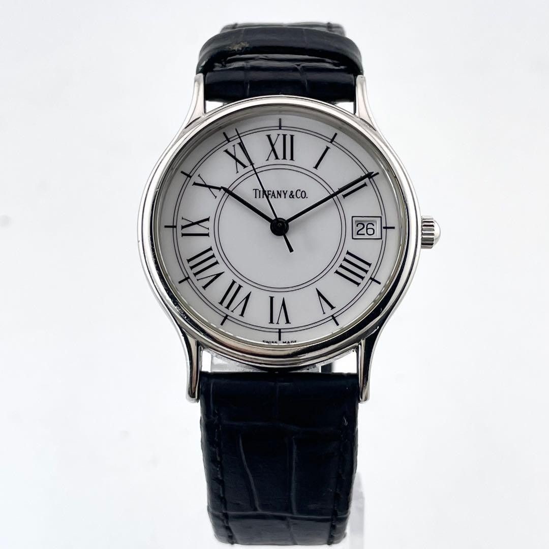 [B1P] Tiffany Classic Roman Dress Watch Date Quartz Mens 9N0297726 [k8z]