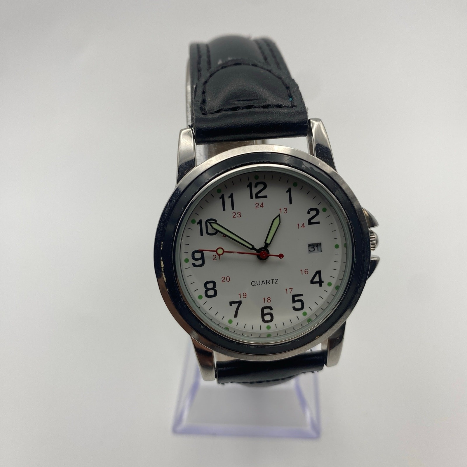 Stylish George Unisex Analog Watch – White Dial, Black Strap Working New Battery