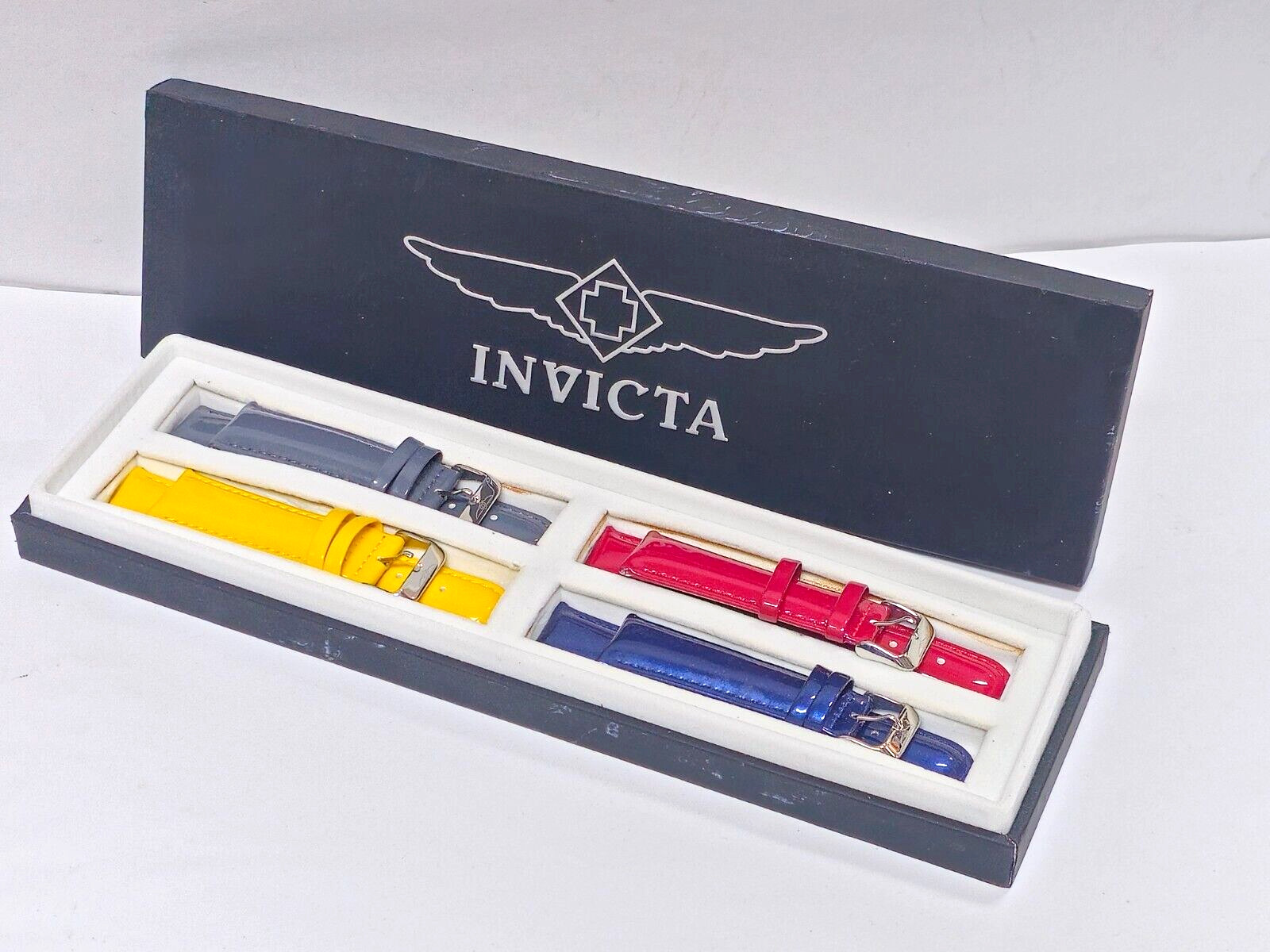 Designer Invicta Set Of 4 Leather Strap Band 24mm Red, Gray, Yellow and Blue