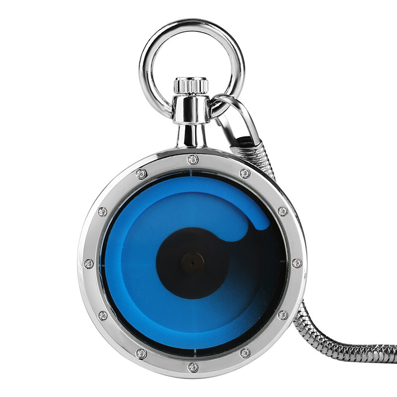 Blue/Purple Turnable Dial Men Women Quartz Pocket Watch Pendant Chain Gift
