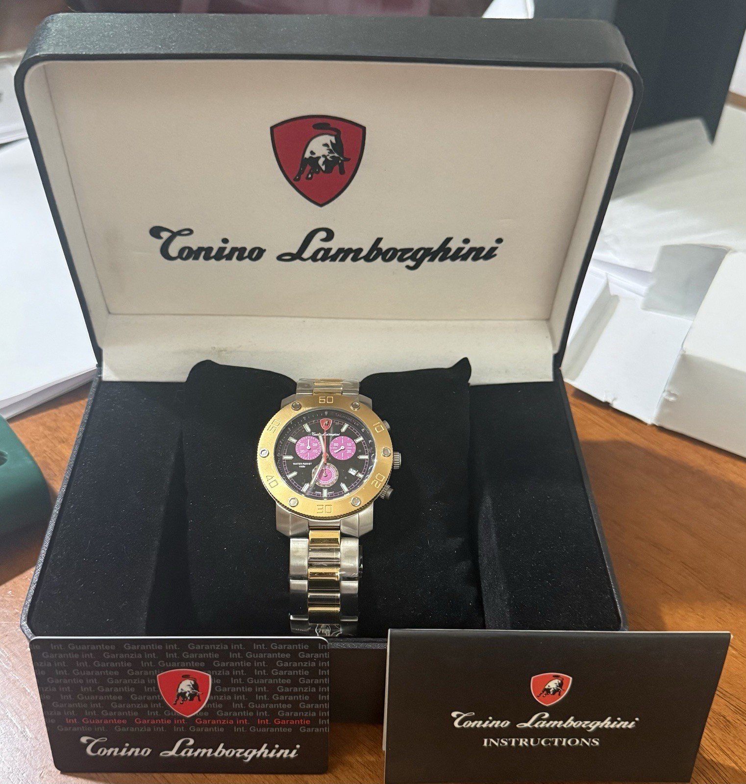 Tonino Lamborghini Chronograph Quartz Two-Tone Bracelet Watch Black Dial Set