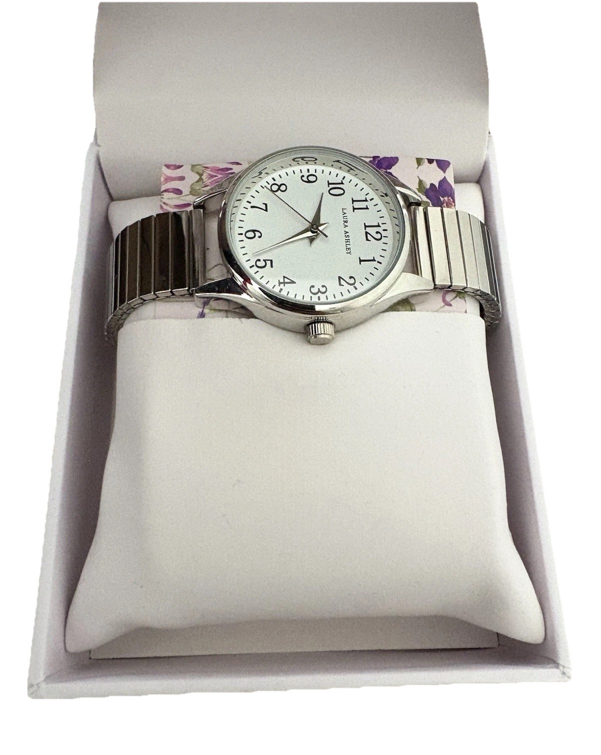 Laura Ashley Round Silver Expandable Watch New Never Worn Comes in Original Box