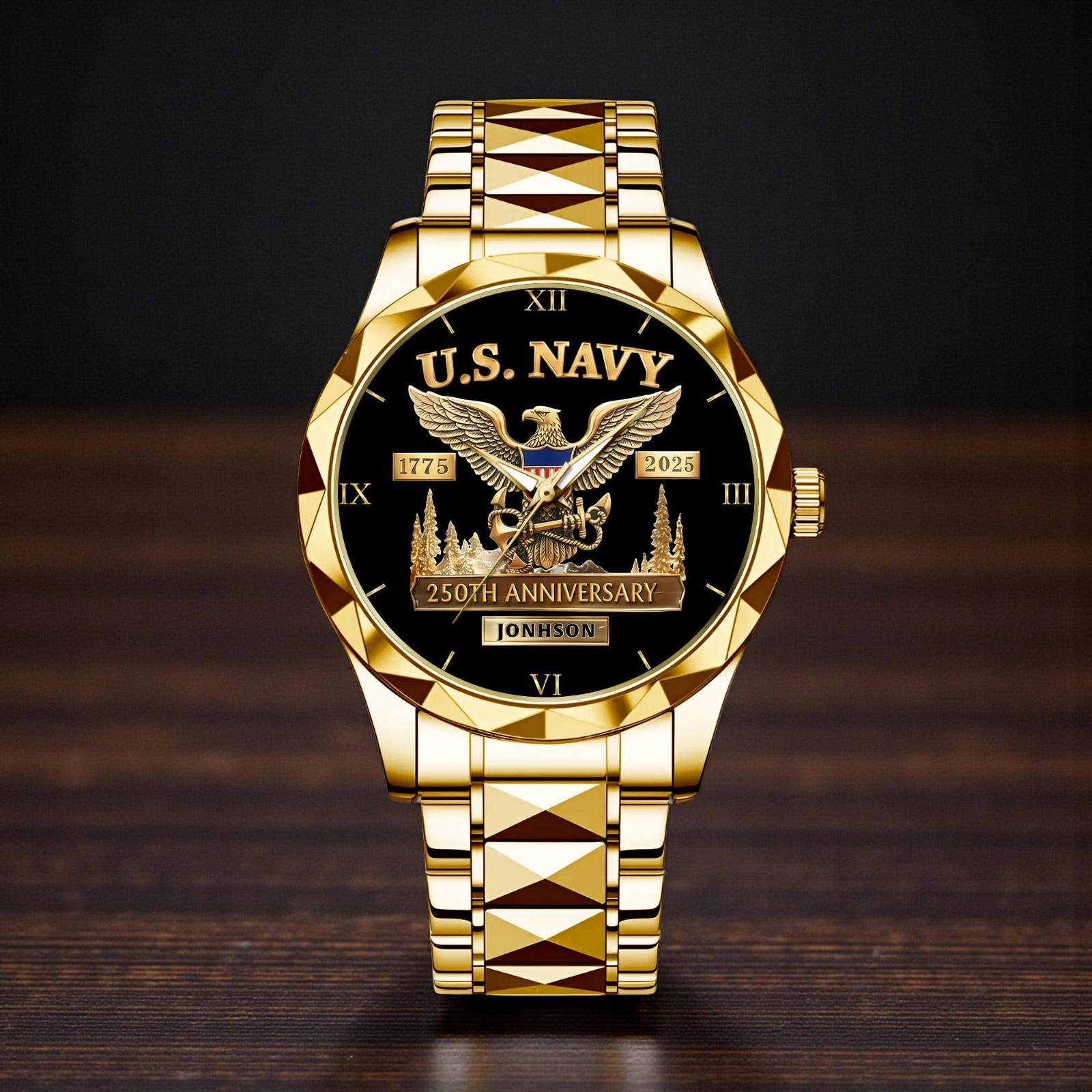 Personalized U.S. Navy Watch 250th Anniversary 1775–2025 Military Veteran Gift