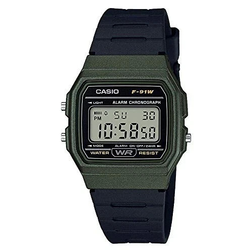 Casio F91WM-3A, Digital Chronograph Watch, Black Resin Band, Alarm, Date