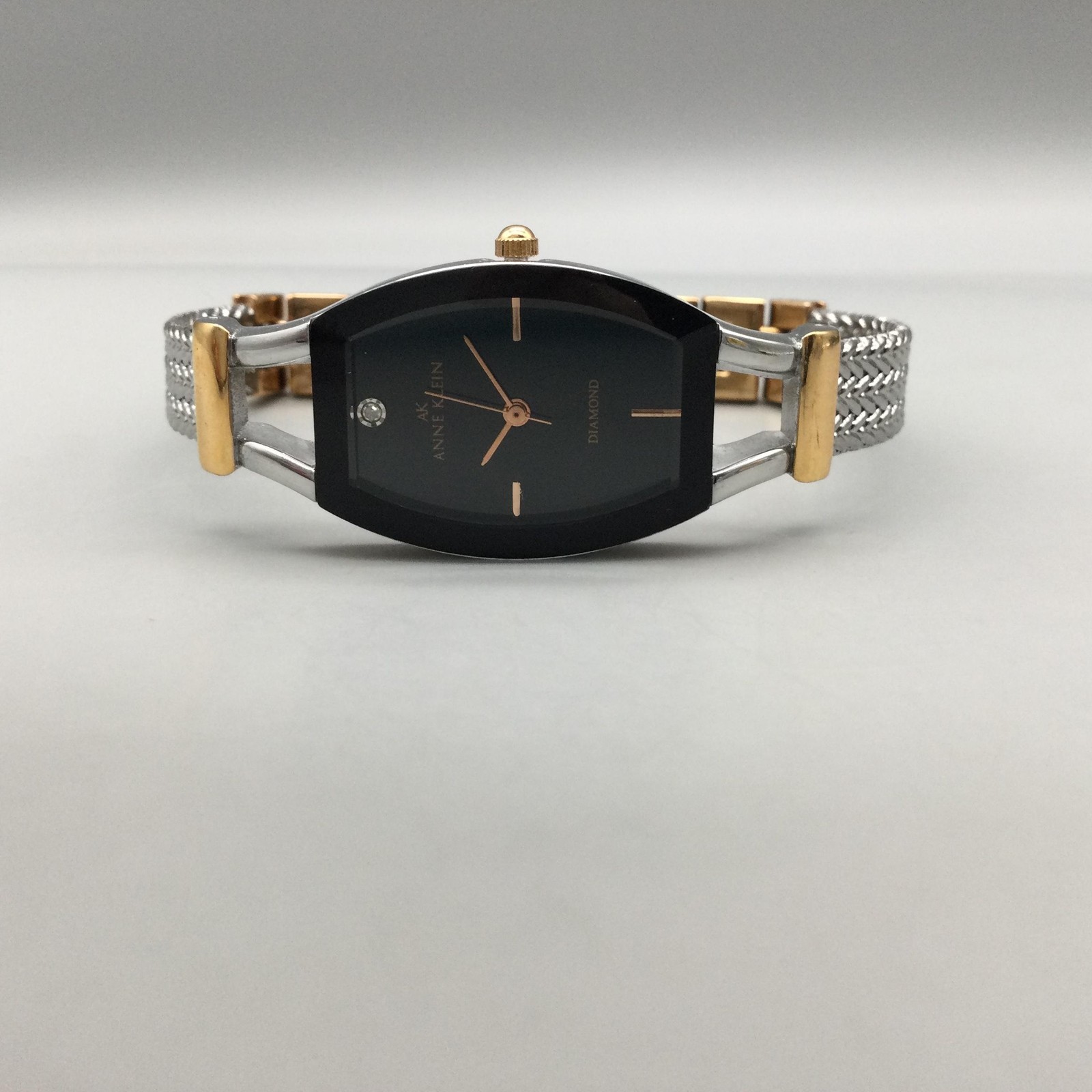 Anne Klein Diamond Womens Watch 21mm Black Dial Silver Tone New Battery 7.25″