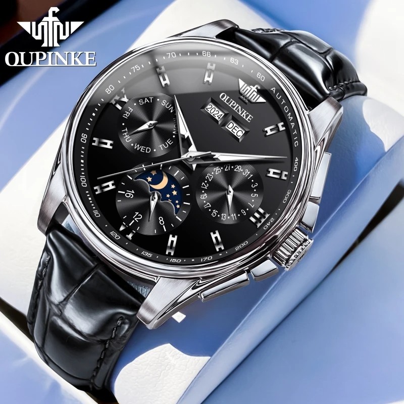 Automatic Mechanical Waterproof Watch Moon Phase Luxury Dial Men’s Men Strap