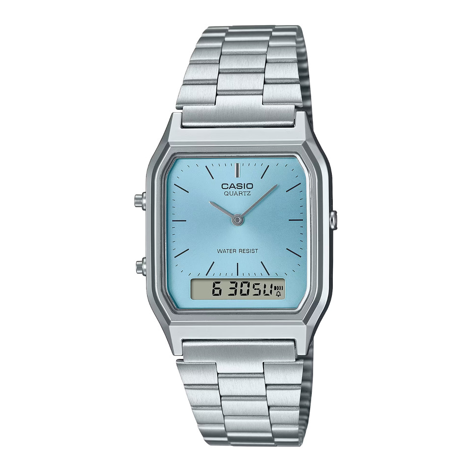 CASIO AQ-230A-2A1 Retro Vintage Blue Dual time Stainless Steel Band Watch