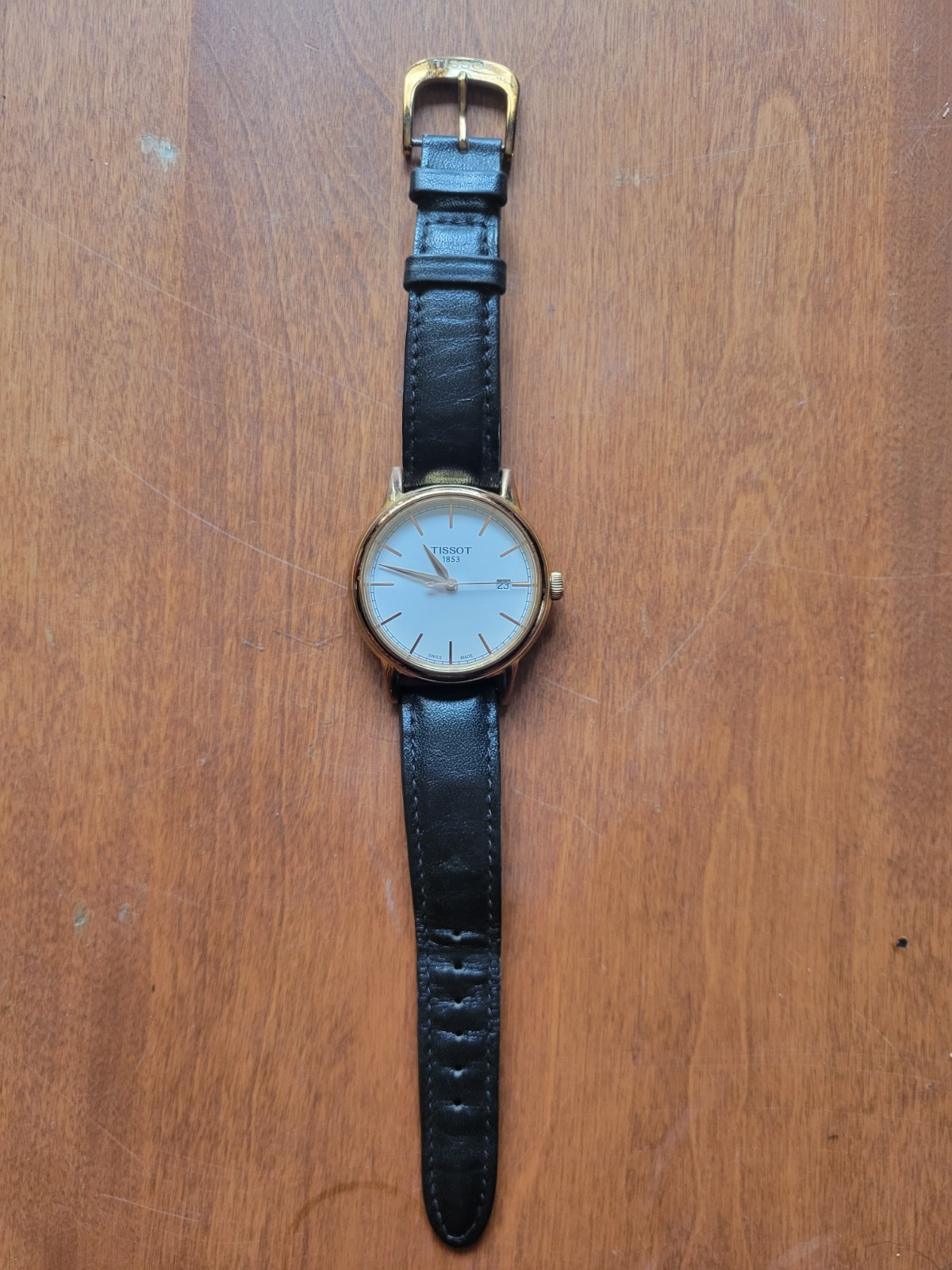 Tissot 1853 Gold Stainless Steel Quartz Watch Black Leather Sapphire Crystal