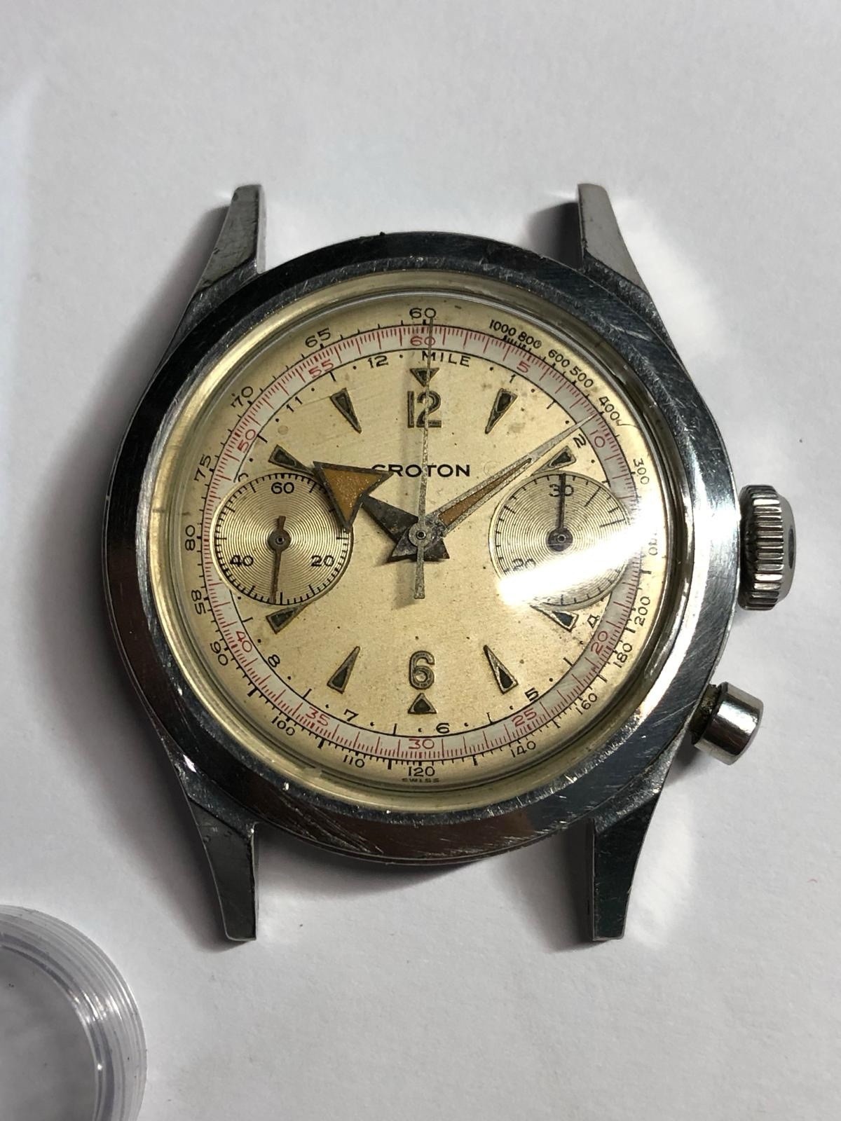 Croton Chronograph Venus 210 Spillman Case Working For Parts Rare Vintage Watch