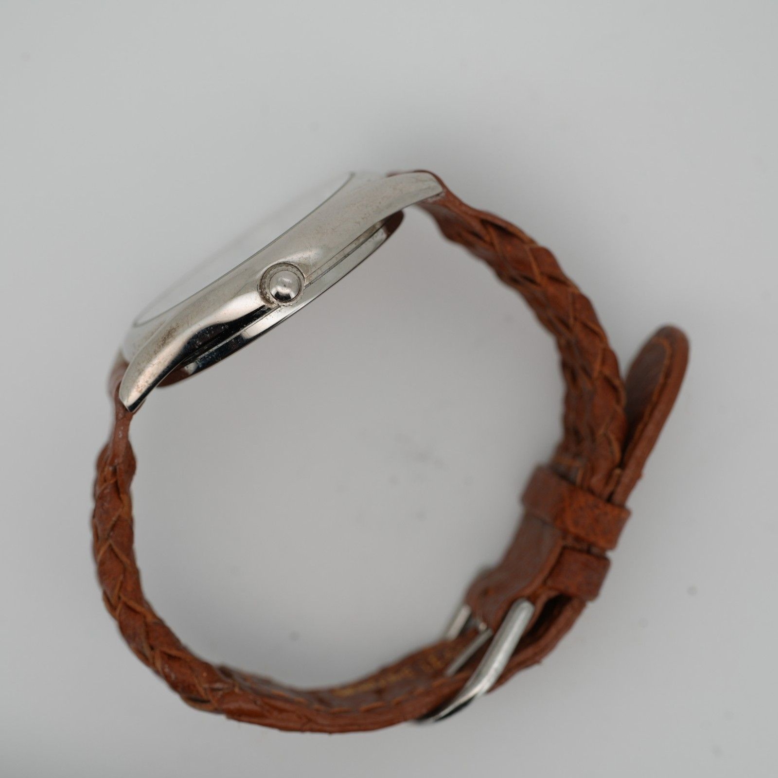 Cherokee Quartz Watch 33mm White Dial Brown Leather Strap Japan Movement