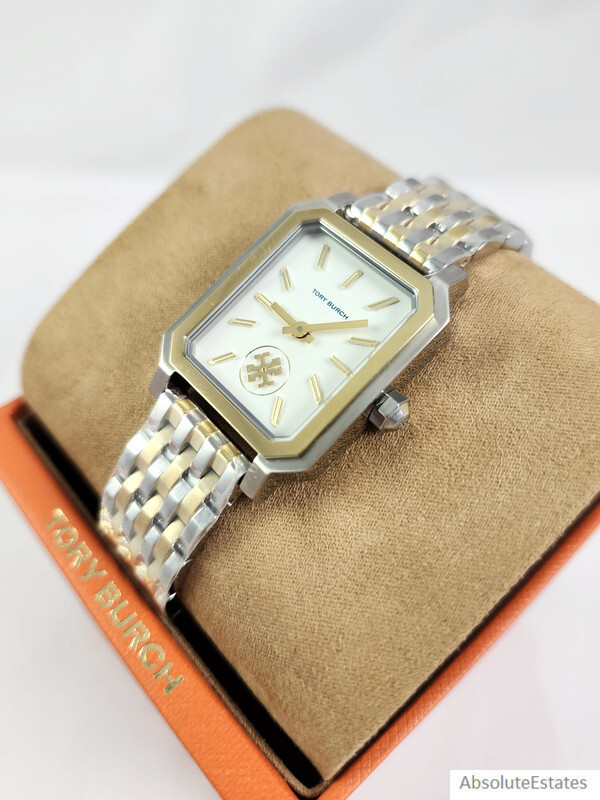 NEW Tory Burch Robinson Two Tone Gold & Silver Watch TBW1501 Logo NIB NWT